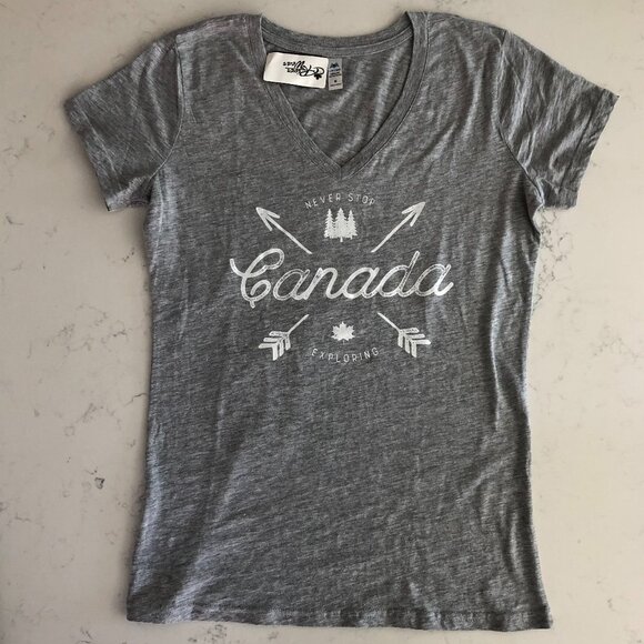 Crossed Arrows Canada Mill Tex V Neck Short Sleeve Cotton Top Heather Grey Sz M - Picture 10 of 10